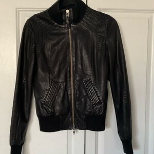 Mackage for Aritzia Lined Black Leather Bomber Jacket